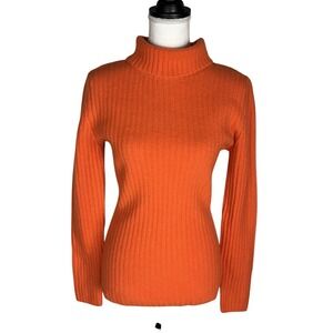 LANPULUX Women's L 100% Pure Wool Sweater Long Sleeve Pullover NWT Orange